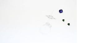 Lyric ring sketch with cushion Tanzanite and Trilliant Tsavorite pair - 1